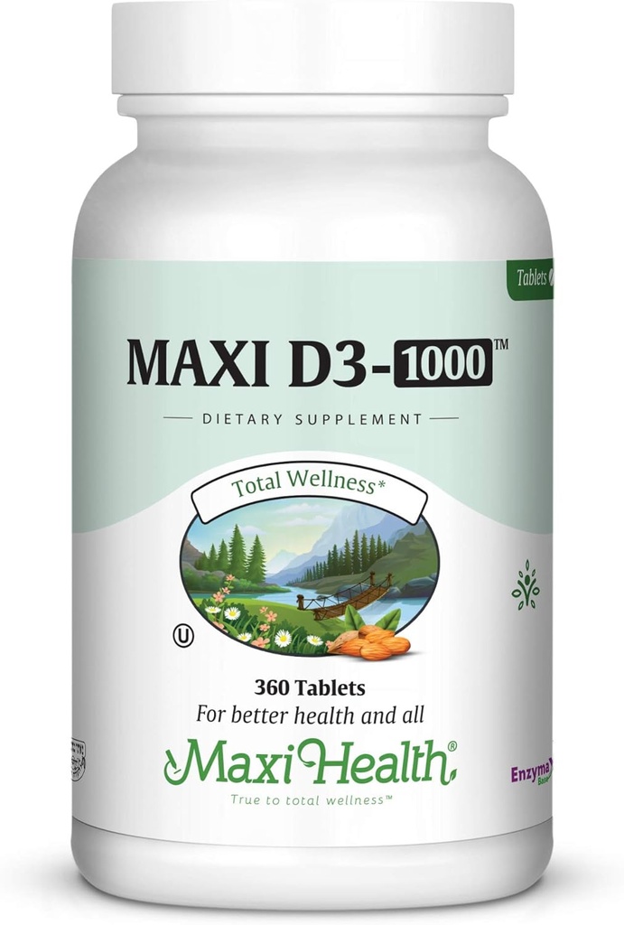 Maxi-Health Βιταμίνη D3 1000 IU - για υγιή μυϊκή λειτουργία, υγεία των οστών και ανοσοποιητική υποστήριξη – 360 δισκία – Best Kosher συμπλήρωμα για ενήλικες
