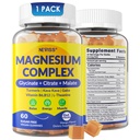 Μαγνήσιο Σύμπλοκο Gummies 400mg, Μαγνήσιο Γλυκινικό Κιτρικό Μηλίτη + Κουρκουμάς, GABA, B6 B12, Κάβα Κάβα, L-Θεανίνη για τον ύπνο, ηρεμία, χαλάρωση, ενέργεια, Μαγνήσιο Gummies για τις γυναίκες άνδρες, Vegan, 60 Cts