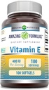 Amazing Formulas Vitamin E 400 IU Per Ara | Non-GMO | Gluten Free (100 Softgels)