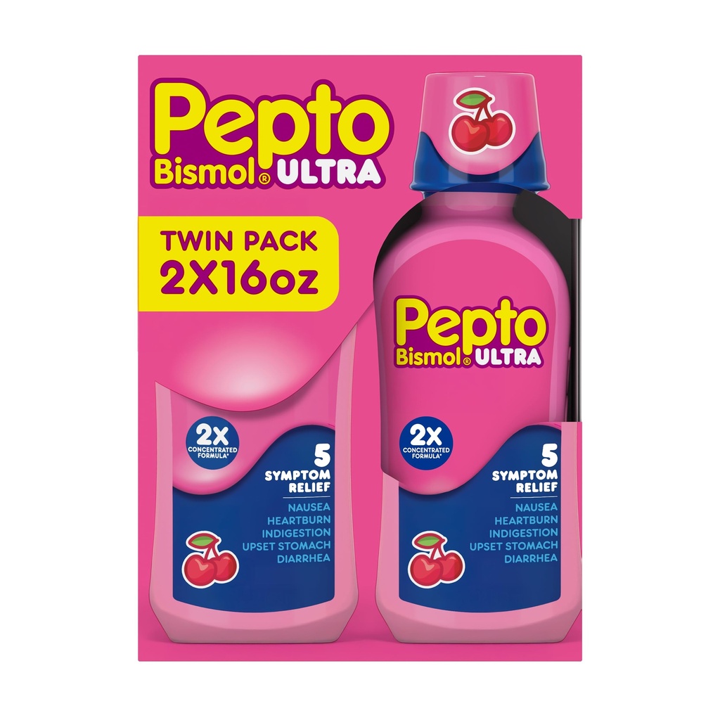 Pepto Bismol Liquid Ultra Nausea, Heartburn, Indigestion, Upset Stomach ve Diarrhea - 5 Symptom Fast Relief, Cherry Flavor 12 oz (Pack of 3)