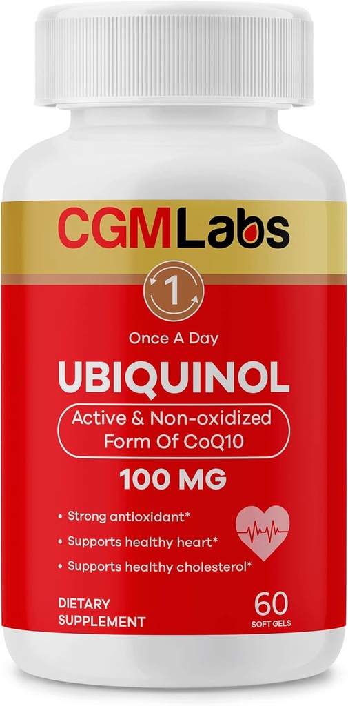 Ubiquinol 100MG Active & Non-O oksited (Redük) CoQ10 Form -Strong antioksidan Diyetsel Supplement, Destekler Sağlık, Sağlıklı Kolesterol - CGM Laboratuvarları tarafından 60 Softgel