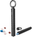 TISUR Small Metal Pill Organizer, Titanium Keychain Pill Holder Travel Pill Box Case Multitool EDC Every Day Carry for Men (Black Titanium)
