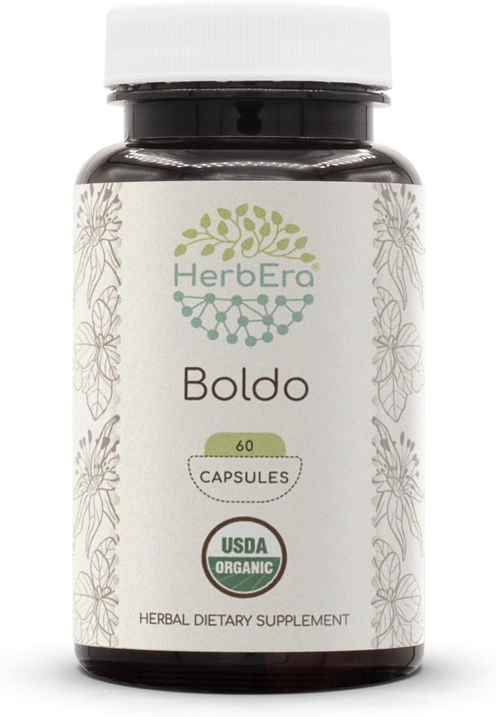HerbEra Boldo USDA Organik 60 Capsules | Doğal Herbal Supplement | Sertifikalı Organik Vejetaryen Capsules ve Organik Boldo (Peumus cesurus) Kuru Yaprak (60 Capsules)