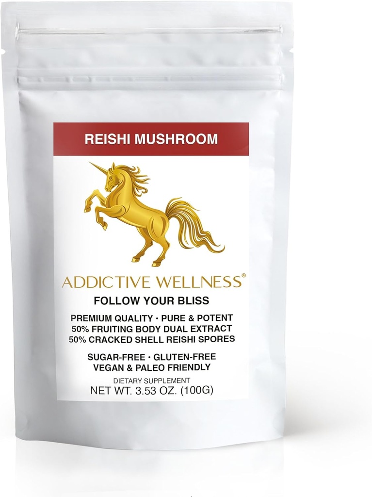 Addictive Wellness Reishi Mushroom Extract Toz + Sporlar (50/50 Mix) Wood Grown Pure & Potent Wildcrafted Ganoderma (100 Grams)