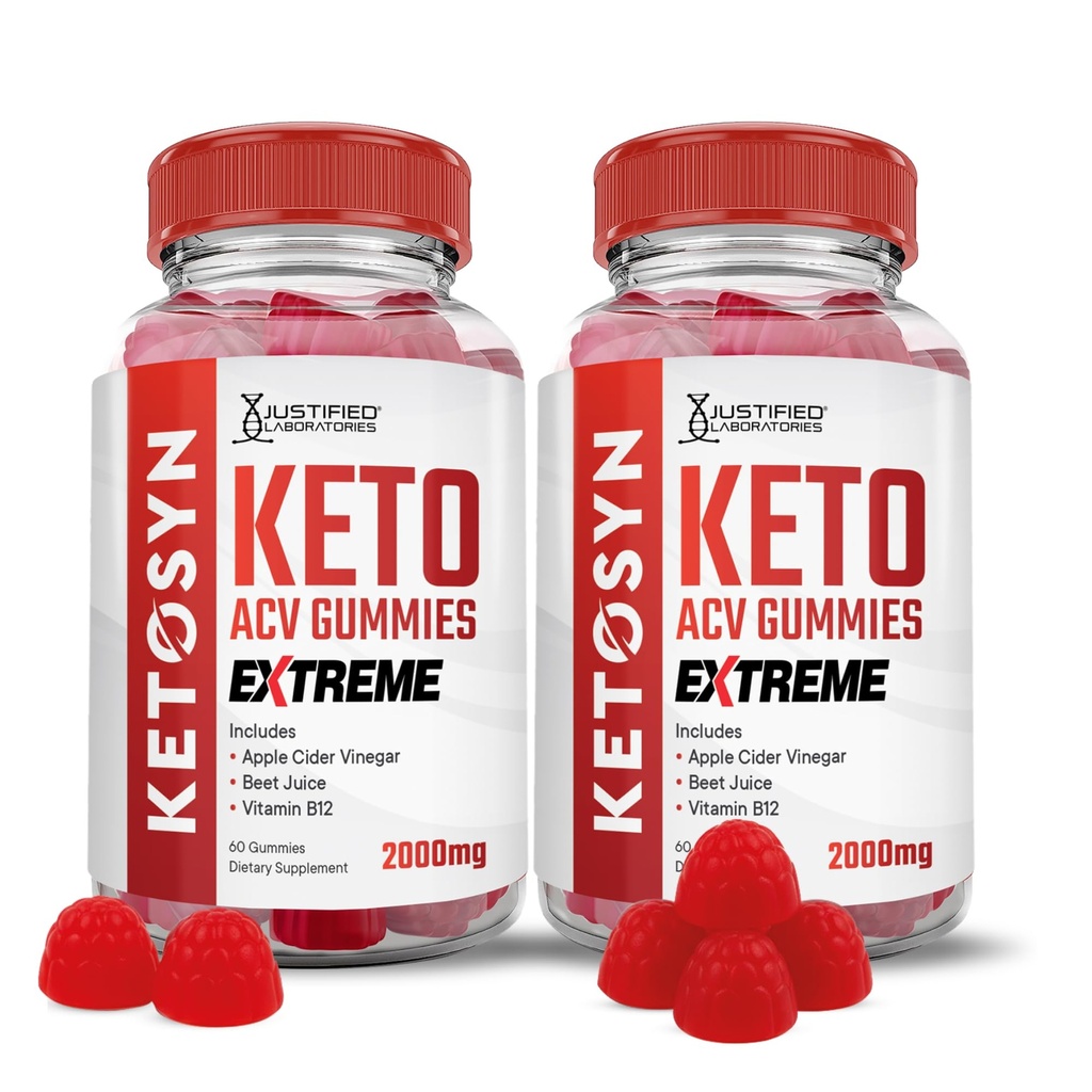 Justified Laboratories (2 Pack Ketosyn Keto ACV Gummies Extreme 2000MG Ketosyn Keto Gummies Apple Cider Vinegar Formulated with Pomegranate Beet Juice B12 Vegan Non GMO 120 Gummys