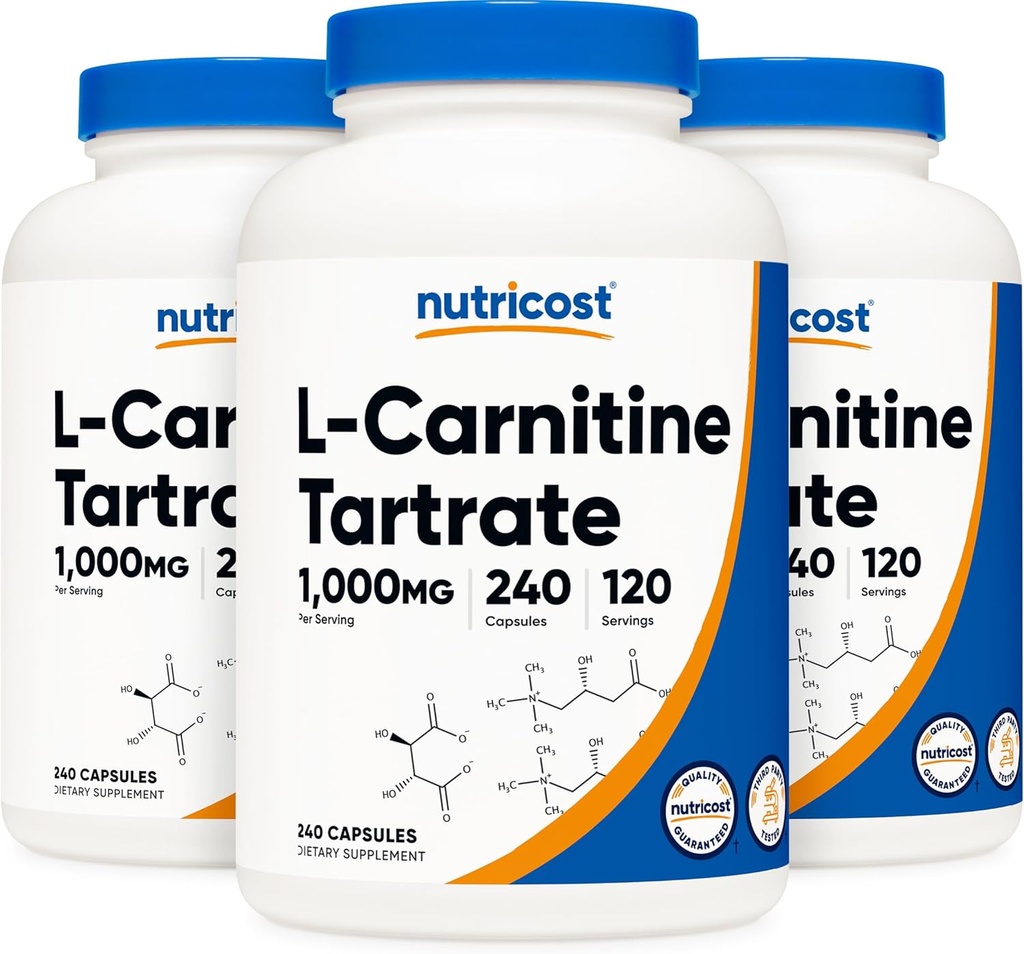 Nutricost L-Καρνιτίνη Ταρταρικό 500mg, 240 Κάψουλες - 1000mg ανά Σερβίρισμα (3 φιάλες)