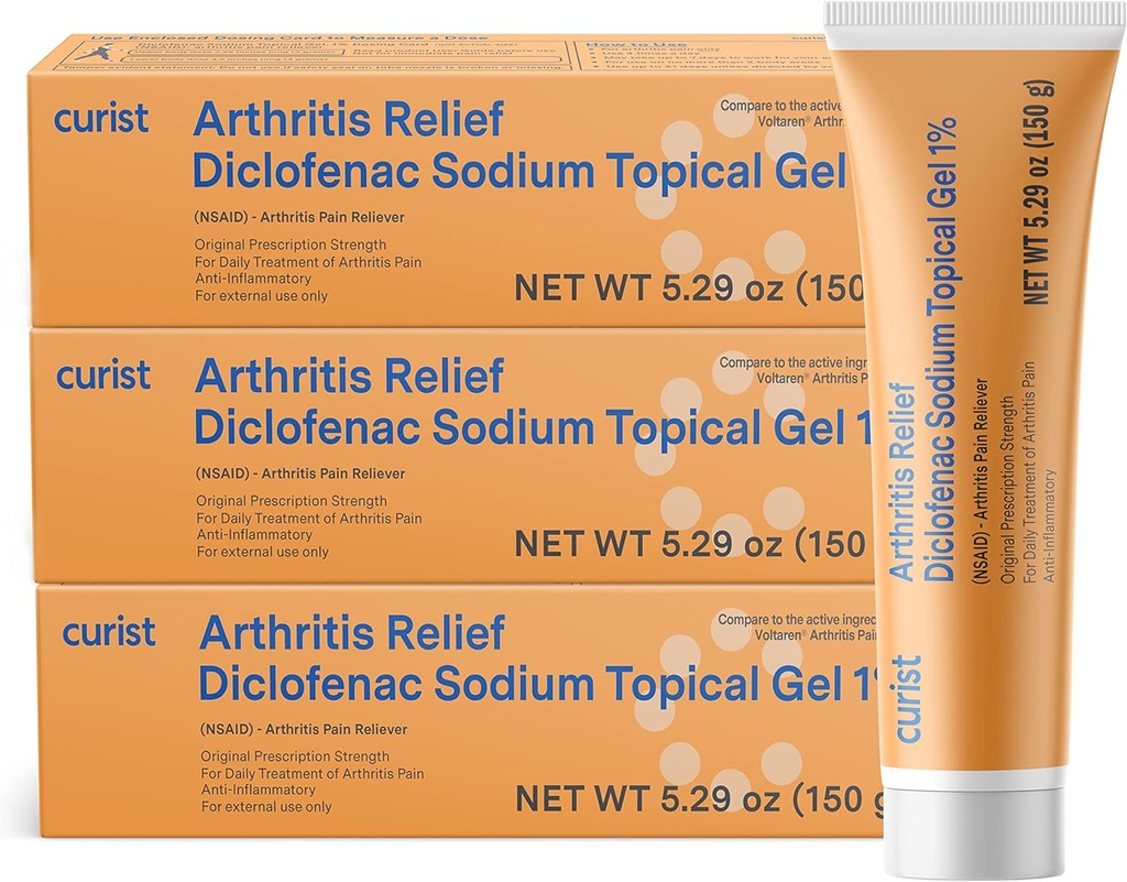 Curist Diclofenac Arthritis Cream Gel 1% (3 Tubes of 150g)- Stop Pain in Wrists, Feet, Elbows, & Ankles. Χειρ Αρθρίτιδα Πόνος ανακούφιση & γόνατο Αρθρίτιδα Πόνος ανακούφιση (3 Pack, 5.29 oz ea.)