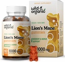 Wild & Organic Lions Mane Mushroom Gummies 1000 mg - Natural Lion's Mane Mushroom Supplement Gummies - 60 Chews for Focus and Brain Energy Support - Vegan, Non-GMO