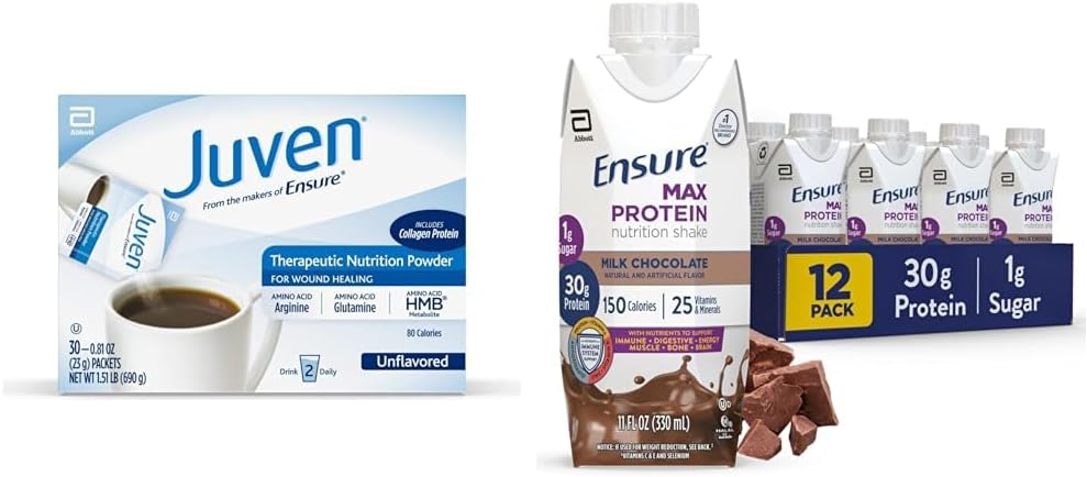 Yara iyileşmesi için Juven Tedavi Beslenme Tozu, 30 Kont ve Max Protein Beslenme Shakes, 30g Protein, 12 Pack