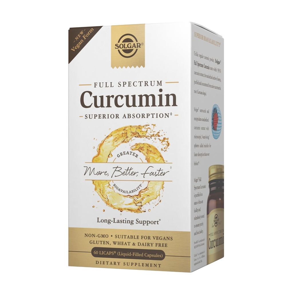 Solgar Full Spectrum Curcumin - 60 LiCaps - Üstün Abhidrasyon - Beyin, Ortak ve Immune Health - Non-GMO, Vegan, Gluten Free, Dairy Free - 60 Hizmetler