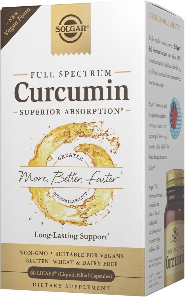 Solgar Full Spectrum Curcumin - 60 LiCaps - Üstün Abhidrasyon - Beyin, Ortak ve Immune Health - Non-GMO, Vegan, Gluten Free, Dairy Free - 60 Hizmetler