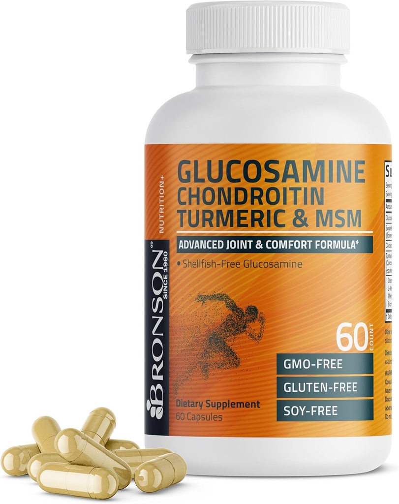 Bronson Glucosamine Chondroitin Turmeric & MSM Gelişmiş Ortak & Kartilage Formula, Sağlıklı Ortaklar, Hareketlilik ve Cartilage - Non-GMO, 60 Capsules