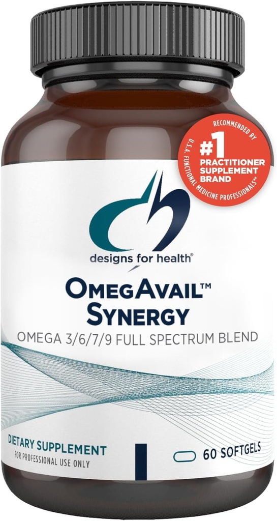 Sağlık OmegAvail Synergy için tasarımlar - Yetişkinler için Omega Kompleks - Borage ve Macadamia Oil + Triglyceride (TG) Balık Yağı DHA & EPA (60 Softgels)
