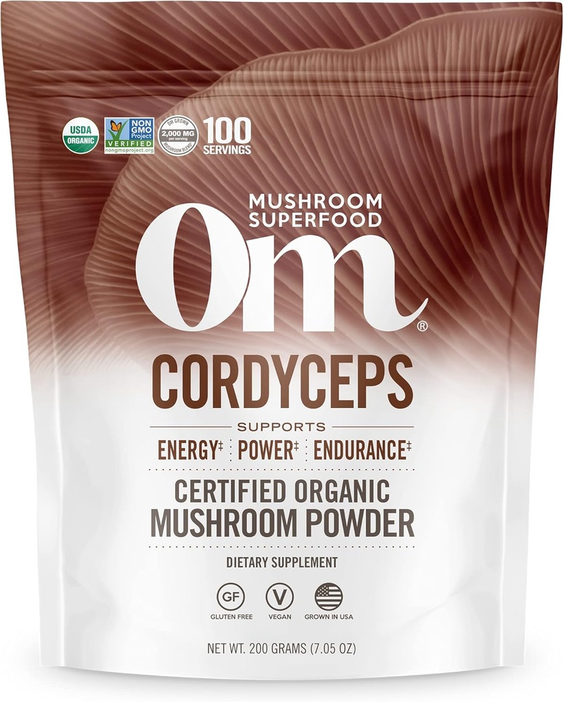 OM Mushroom Cordyceps Toz 7.05 oz (100 Hizmet) - Organik, Vegan, Non-GMO, Gluten-Free – Enerji, Stamina & Endurance Support - Spor için Adaptojenik Superfood, Performans, Smoothies & Tea