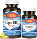 Carlson - Super DHA Gems, 500 mg DHA Supplements, 640 mg Fatty Asits, Wild-Caught Norveç Arctic Fish Oil Temp, Sustainable Sourced Nordic Fish Oil Capsules, 60+20 Softgels
