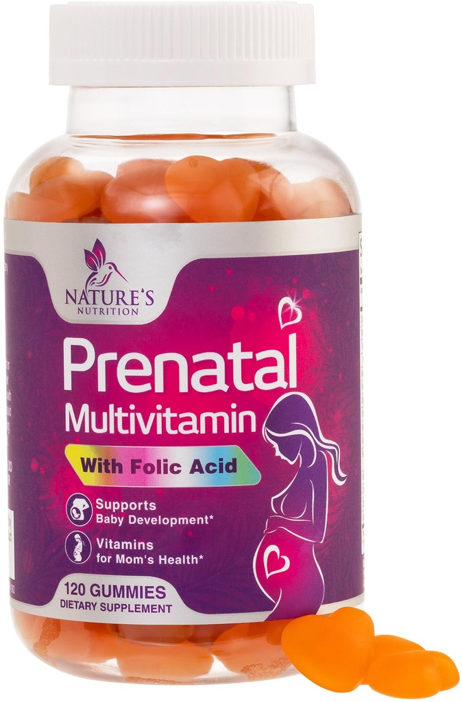 Προγεννητικές Βιταμίνες για γυναίκες 1335mcg - Εγκυμοσύνη Βιταμίνες Gummies με Φολικό Οξύ, Βιταμίνη Α, C, D3, B12, B6 - Προγεννητική Πολυβιταμίνη Gummy για την υποστήριξη του εμβρύου, Έγκυες & Νοσηλευτικές Γυναίκες - 120 Gummies