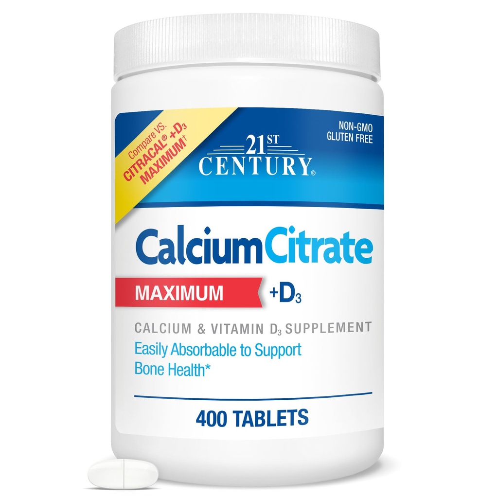 21. Yüzyıl Vitaminleri Kalsiyum Citrate Plus D3 maksimum Tabletler, 400 Kont