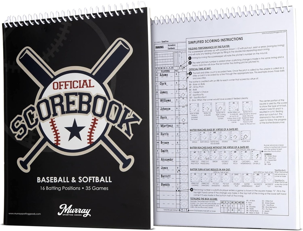 Murray Sporting Goods Beyzbol & Softball Scorebook - 35 Games Score Book - Puan Stats için Kitabı - Adult, Youth, Little League Softball Scorebook for Scorekeepers