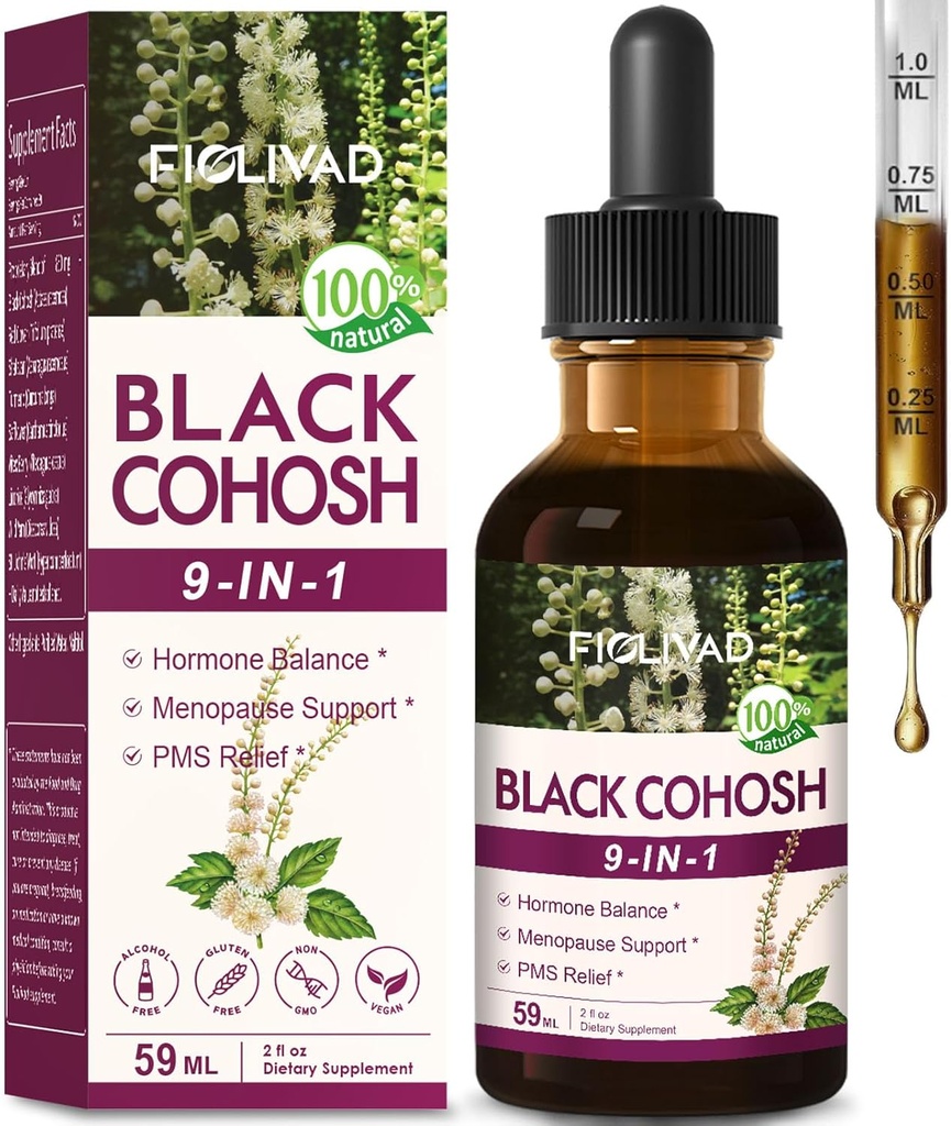 100% Φυσικές σταγόνες βοτάνων, Black Cohosh Extract για ισορροπία ορμονών, υποστήριξη εμμηνόπαυσης & PMS Relief. 2oz