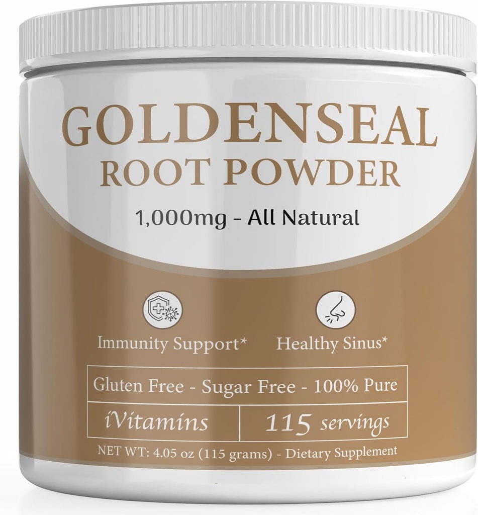 Golden Seal Toz - Sinus için Altın Yapılı - Echinacea Goldenseal - Goldenseal Root - Golden Seal - Goldenseal Root Toz Organik - hizmet başına 1000 mg - 115 hizmet