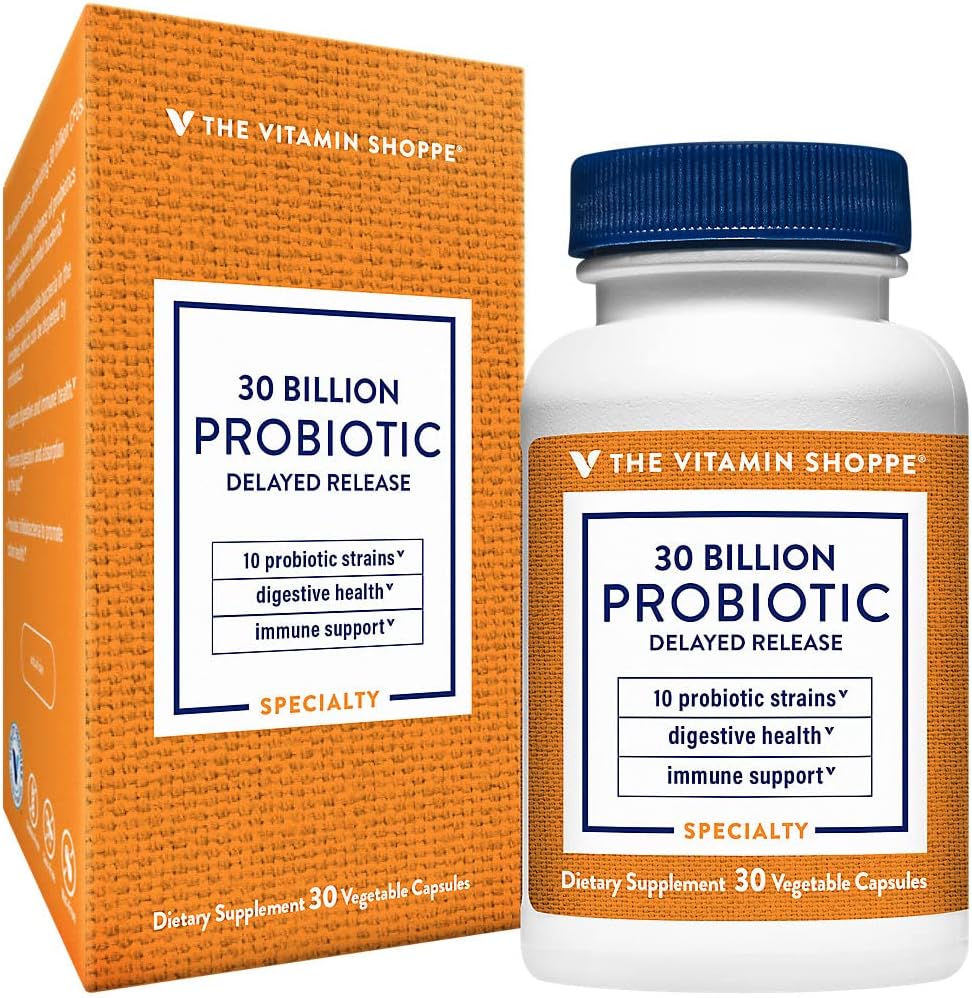 The Vitamin Shoppe Probiotic Delayed Release 30 Δισεκατομμύρια - με 10 Probiotic Strains to Support Digestive, Immune & Vaginal Health or Yeast Imbalance - Ράφι Stable (30 Veggie Caps)