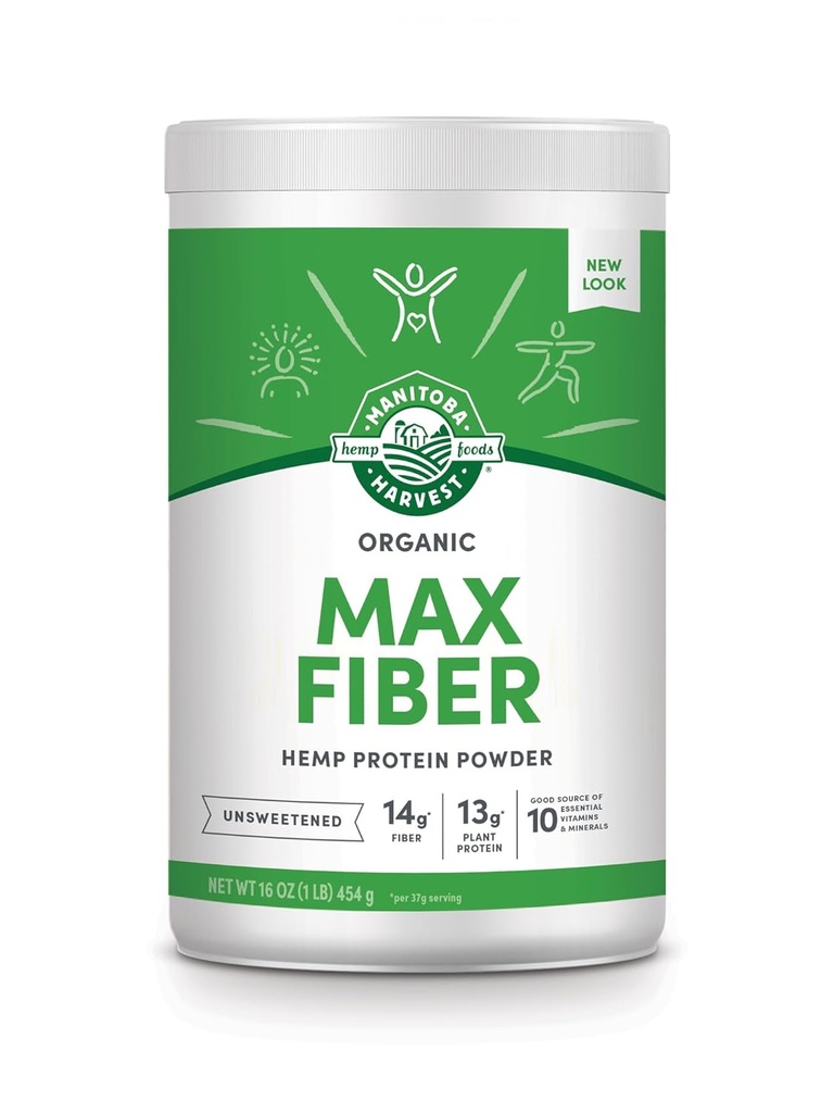 Manitoba Harvest Hemp Evet Organik Max Fiber Protein Toz, Unsweetened, 16oz, 13g Protein ve 2.5g Omegas 3&6 hizmet başına, Keto-Friendly, Preservative Free, Ambalaj Vary