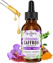 Saffron Supplements - 88.5 mg Saffron Extract Better Bioavailability Liposomal Drops for Mood, Energy, Vision & Focus with Ashwagandha, Turmeric, Magnezyum, çinko, B12 & D3, 60 ml, 30 hizmet