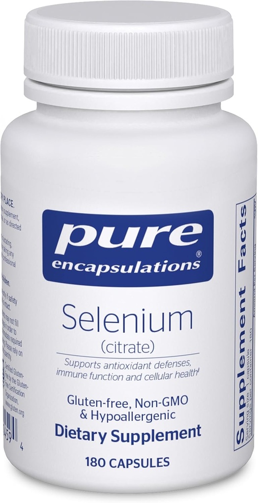 Pure Encapsulations Selenium (Citrate) - για την υποστήριξη του ανοσοποιητικού συστήματος & κυτταρική υγεία - Συμπλήρωμα αντιοξειδωτικών - Υποστηρίζει τη ροή του αίματος* - Χωρίς γλουτένη & Vegan - 180 κάψουλες