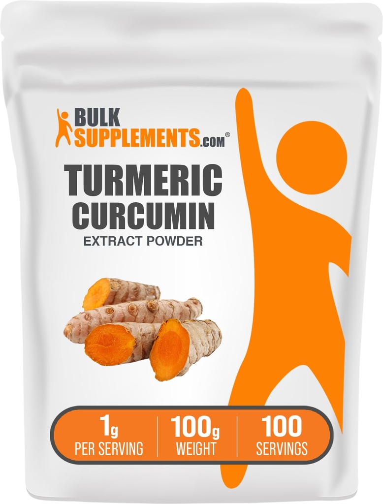 BulkSupplements.com Turmeric Extract Powder - από Turmeric Root, Συμπληρώματα κουρκουμίνης, Turmeric Curcumin Powder - Χωρίς γλουτένη, 1g ανά Σερβίρισμα, 100g (3.5 oz) (πακέτο του 1)