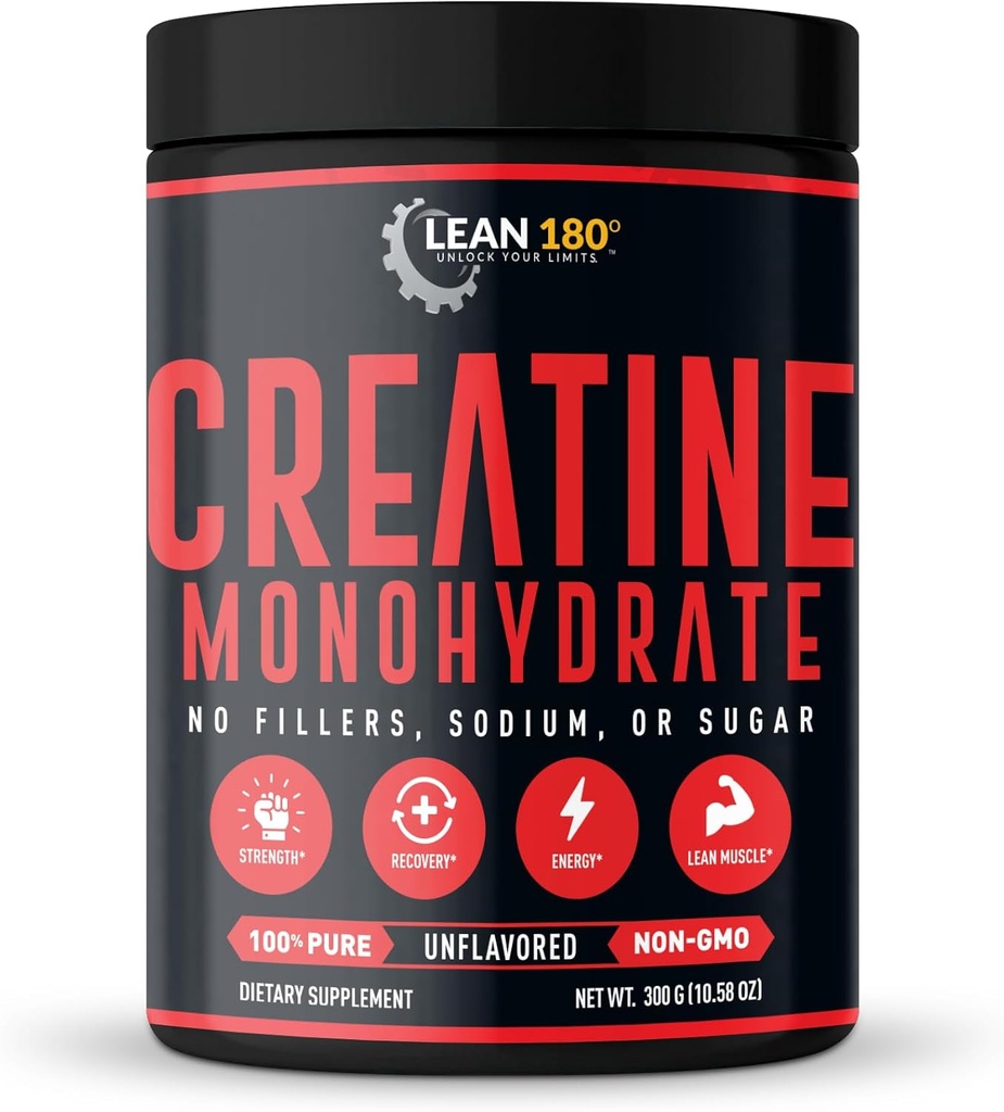 Lean 180 | En İyi Kreatine Monohidrat Supplement | 100% Pure Toz | Improv Athletic Performance, Muscle, Recovery, Brain Function | Gluten Free, Lab Tested, Unflavored - (60 Hizmet)