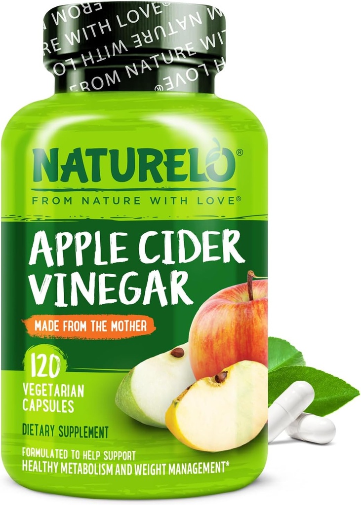 NATLO Apple Cider Vinegar Capsules - Natural ACV with Mother Supplement for Men & Women for Detox, Cleanse and Kilo Management - 120 Vegan Capsules