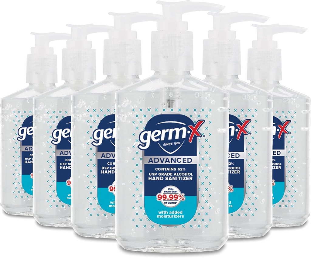 Germ-X Advanced Hand Sanitizer, Non-Drying Moisturizing Clear Gel, Instant and No Rinse Formula, Back to School Materials College, Pump Şişe, 8 Fl Oz ( Borc)