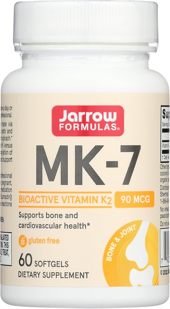 Jarrow Formulas MK-7 90 mcg - Bioaktif Vitamin K2-60 Hizmetler (Softgels) - Bone & Cardiovascular Health - Vitamin K2 MK-7 Diyet Tamam - K2 Vitamin Tamam MK-7 - Gluten Ücretsiz