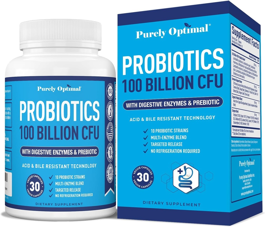 Safly Optimal Premium Probiyotikler (Various Tipler) w/Organic Prebiyotiks & Digestive Enzymes (30 Count (Pack of 1), 100 Milyar CFU)