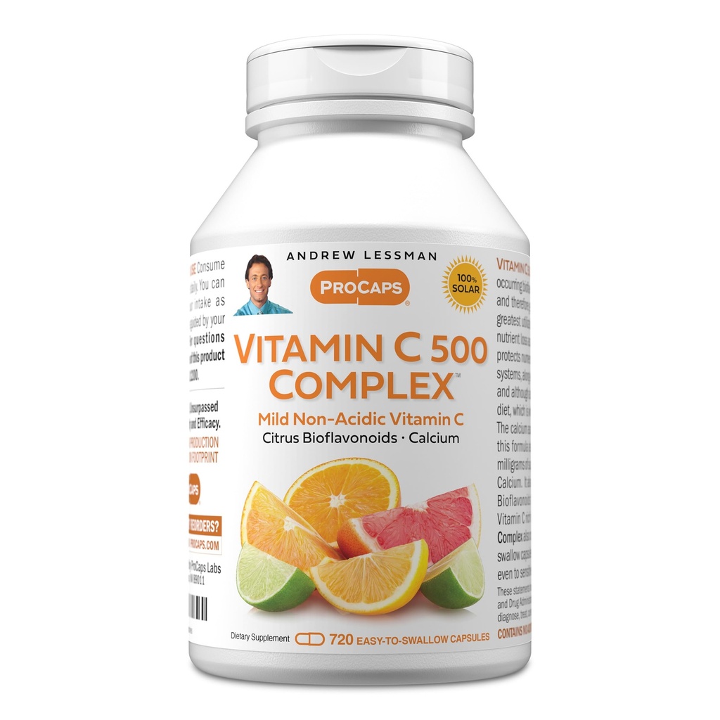 ANDREW LESSMAN Vitamin C 500 Kompleks 720 Capsules - Non-Acidic Vitamin C Plus Citrus Bioflavonoids for Immune System and Anti-Oxidant Support, No Stomach Upset, Easy Small to Swallow Capsules