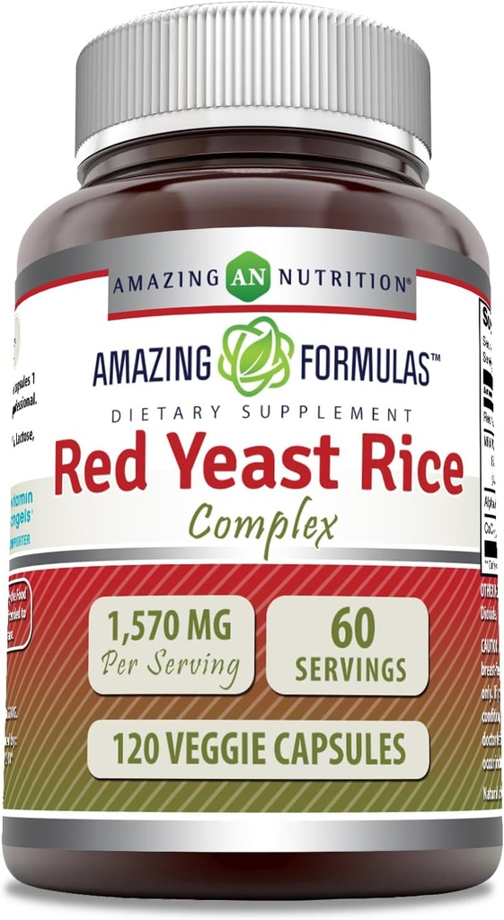 Amazing Formulas Red Yeast Rice Kompleksi | 1570 Mg Per | 120 Veggie Capsules | Alfa Lipoic Acid, CoQ10, Milk Thistle Extract | Made in USA