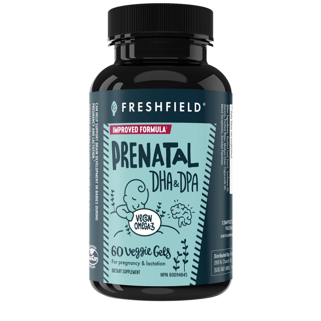 Freshfield Prenatal Vegan Omega 3 DHA: Sürdürülebilir, Carrageenan Free, Üçüncü Parti Test Edildi, Boş Şişe, Karbon Neutral. Kalp Destekler, Beyin, Ortak Sağlık