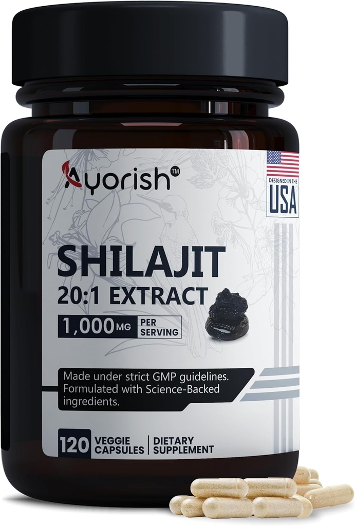 Pure Shilajit Capsules 1000 mg 120 Fulvic Acid & 85+ Trace Mineralleri Gelişmiş Enerji ve Immune Support Men & Women Better Than Shilajit Wear