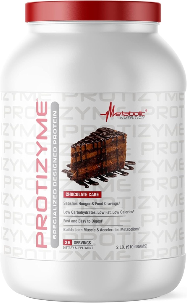 Metabolik Beslenme | Protizyme | 100% Whey Protein Toz | Yüksek Protein, Low Carb, Low Fat with Digestive Enzymes, 24 Temel Vitaminler ve Mineraller | Chocolate Cake, 2 Pound