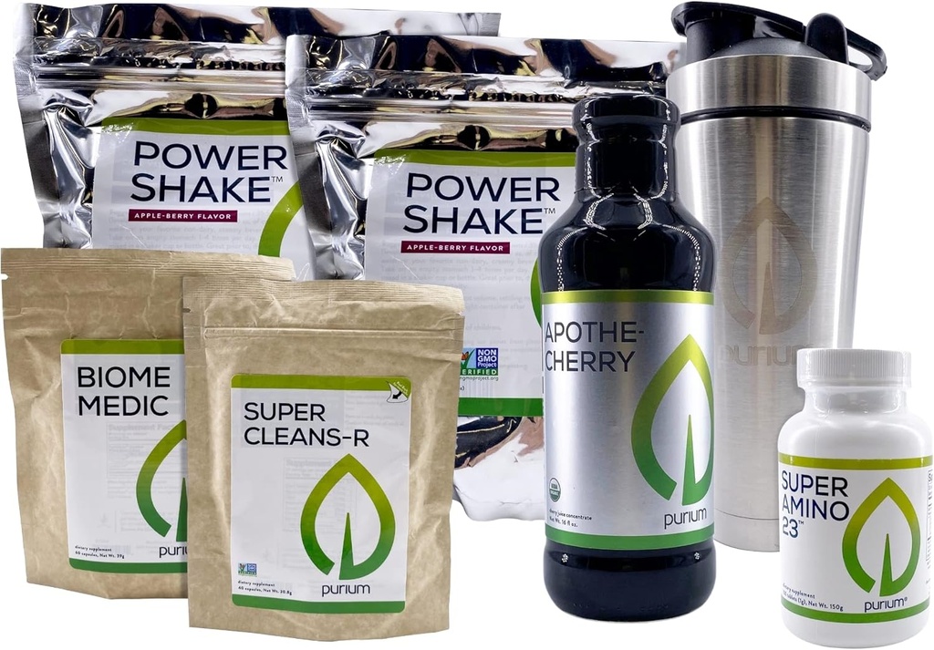 Purium Cleansing + Fitness Sche - Power Shake (Apple Berry), Apothe-Cherry, Super Reese 23, Super CleansR, Biome Medic, & Blender Şişe