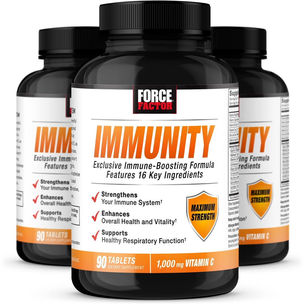 Kuvvet Faktörü Immunity, Immune Support ATM with Elderberry and 1000mg of C, Plus Vitamin D, çinko, Probiyotikler, Antisoksi ve Echinacea for Immune Health Defense, 90 Count (Pack of 3)