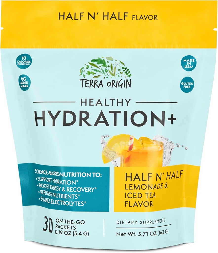 TERRA ORIGIN Sağlıklı Hydration+ Elektrolyte Toz Paketleri | Detox Desteği Iklim Mix | Half N' Half Lemonade Buzlu Çay | Servis Için 1 Stickpack