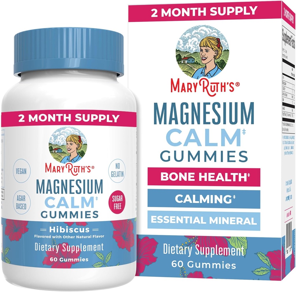 MaryRuth Organics Calm Magnezyum Citrate Gummies | 2 Ay Supply | Sugar Free Magnezyum Supplement for Yetişkinler | Stres Yardım | Bone Health | Vegan | 60