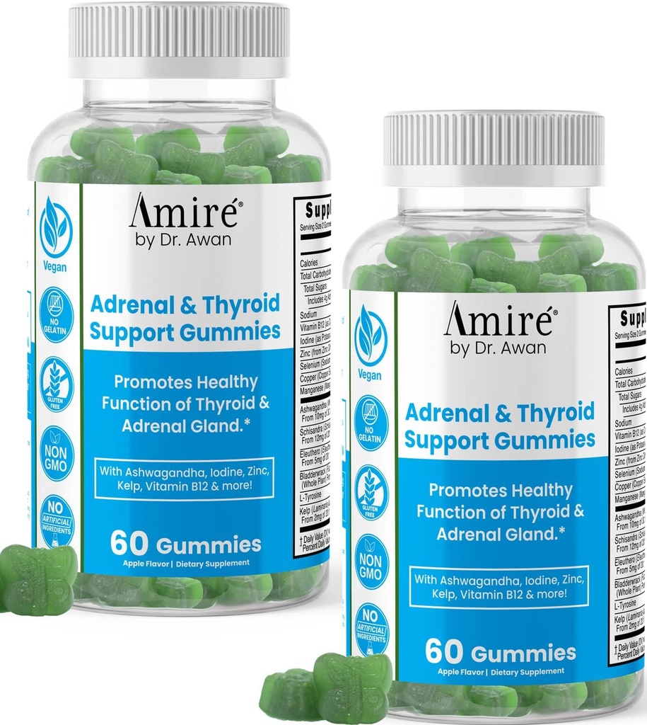 Dr. Awan Yourroid Support Gummies tarafından Amire, Tiroid, Kelp, Selenium & Ashwagandha'nın Enerjiyi İyileştirmesi, Immunity, Metabolism, 120ct, 60 günlük Supply