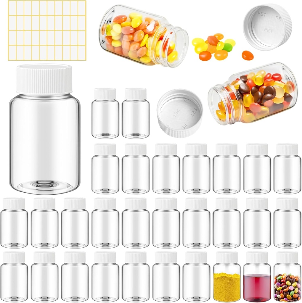 Lamotor 30Pcs Clear Pill Μπουκάλι Πλαστική Ιατρική μπουκάλι Κενό αντιδραστήρες Χημικά Δοχεία με καπάκια για Υγρή Στερεά Ιατρική 30ML