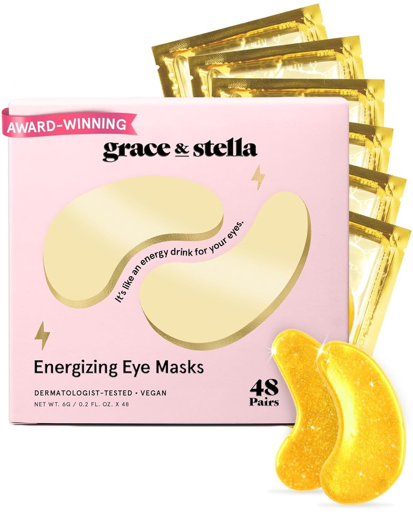 lütuf ve stella Ödülü Göz Maskesi - Seyahat Esasları - Kadınlar için Doğum Günü Hediyeleri - Karanlık Çemberler için Gel Eye Patches, Puffy Eyes, Wrinkles, Undereye Bag - Vegan Self Care (48 Pairs, Gold)