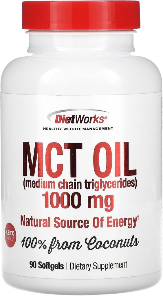 DietWorks Mct Oil Softgels, Supports Fat Burning, Boost Metabolism, Natural Source of Energy, Promotes Weight Loss, Keto and Paleo Friendly, 90 Count