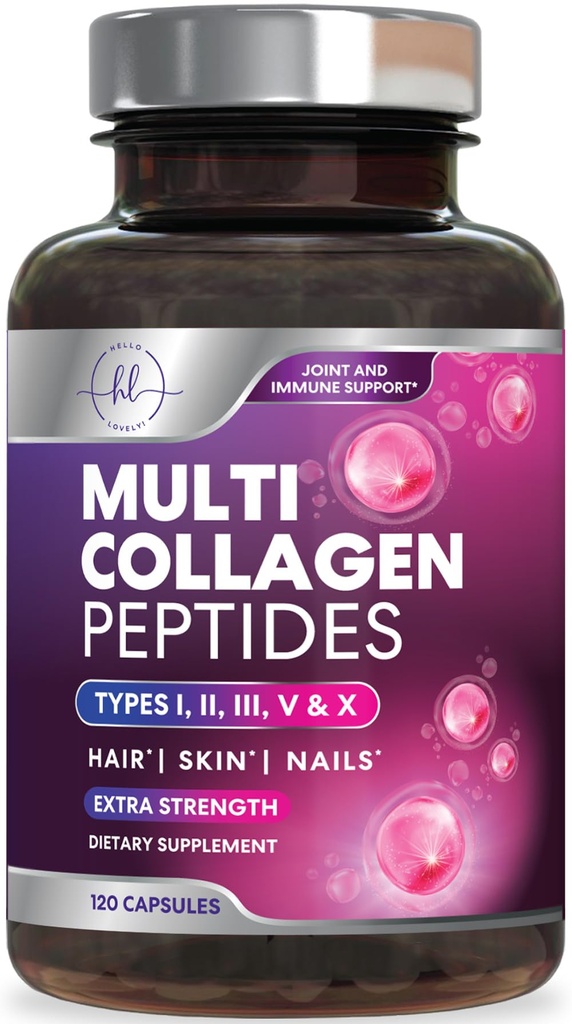 Multi Collagen Supplement 2400 mg - Tip I, II, III, V & X Multi Collagen Pil Pills for Women & Men, Hydrolyzed Collagen Supplements, Hair, Skin, Nail, & Joint Support Supplement, 120 Capsules