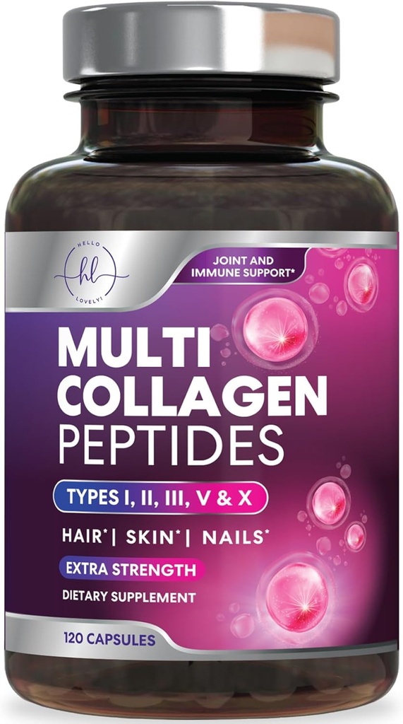 Multi Collagen Supplement 2400 mg - Tip I, II, III, V & X Multi Collagen Pil Pills for Women & Men, Hydrolyzed Collagen Supplements, Hair, Skin, Nail, & Joint Support Supplement, 120 Capsules