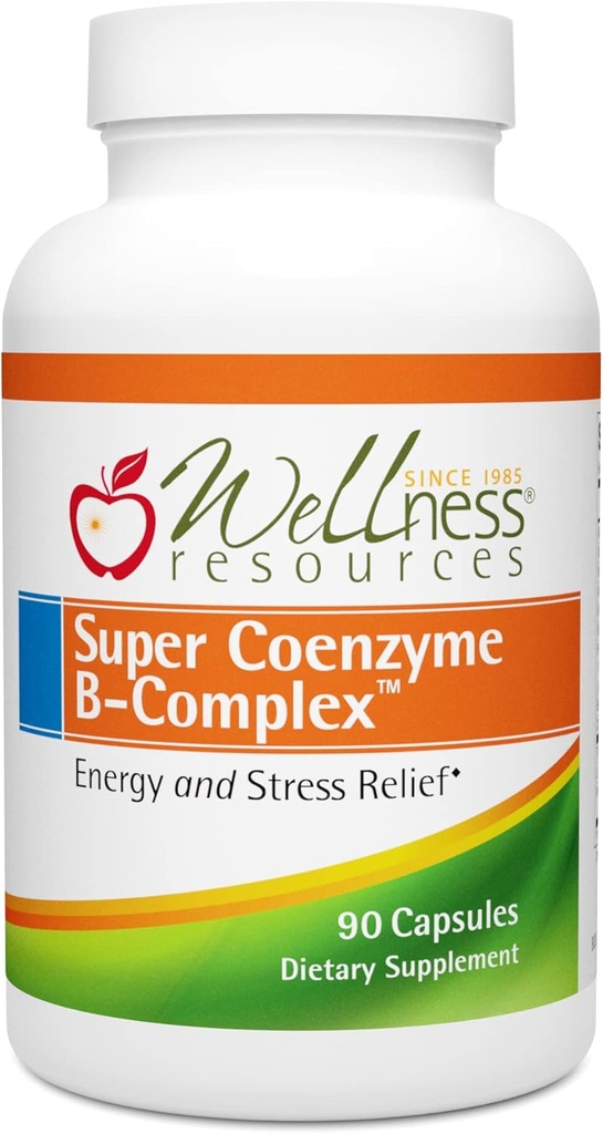 Wellness Kaynakları Super Coenzyme B Kompleksi - 90 Capsules - Vitamin B12, Saç Büyümesi için B Kompleks, Adrenal Destek & Stres Yardımı - Meden B12, Folate, Biotin, Riboflavin, Thiamine
